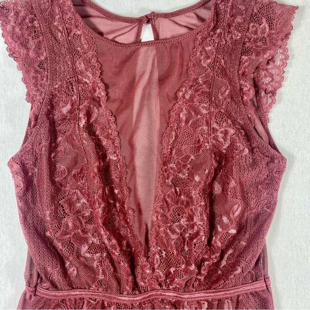 Marilyn Monroe Burgundy Cinnamon Sheer Lace One Piece Bodysuit M Floral Button - Picture 4 of 11